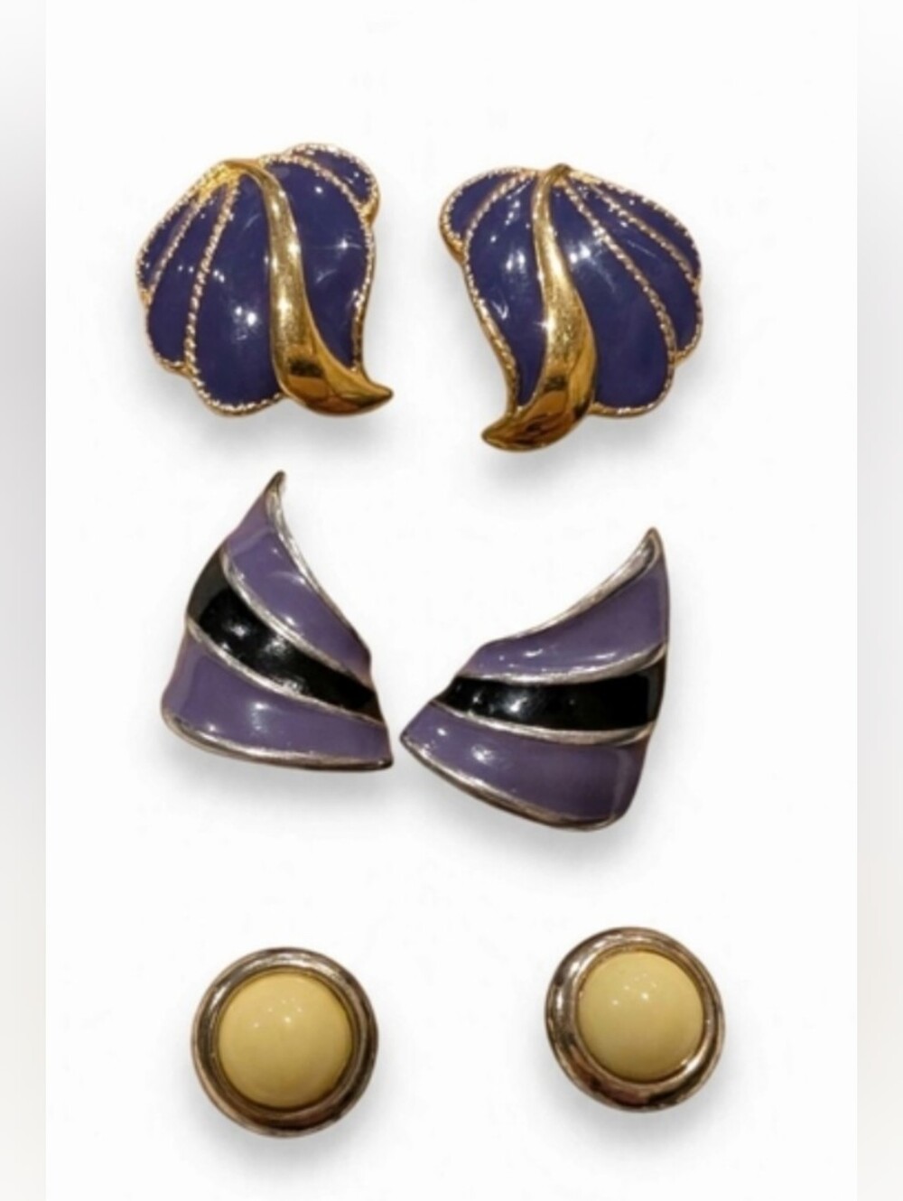 Set of Three Women's Earring Pairs in Purple, Lavender and Cream
